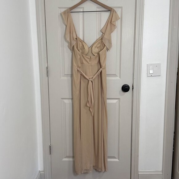 Azazie Dress Womens 6 Beige Bridesmaid Wedding C Cup Maxi Formal Elegant Neutral - Picture 2 of 16